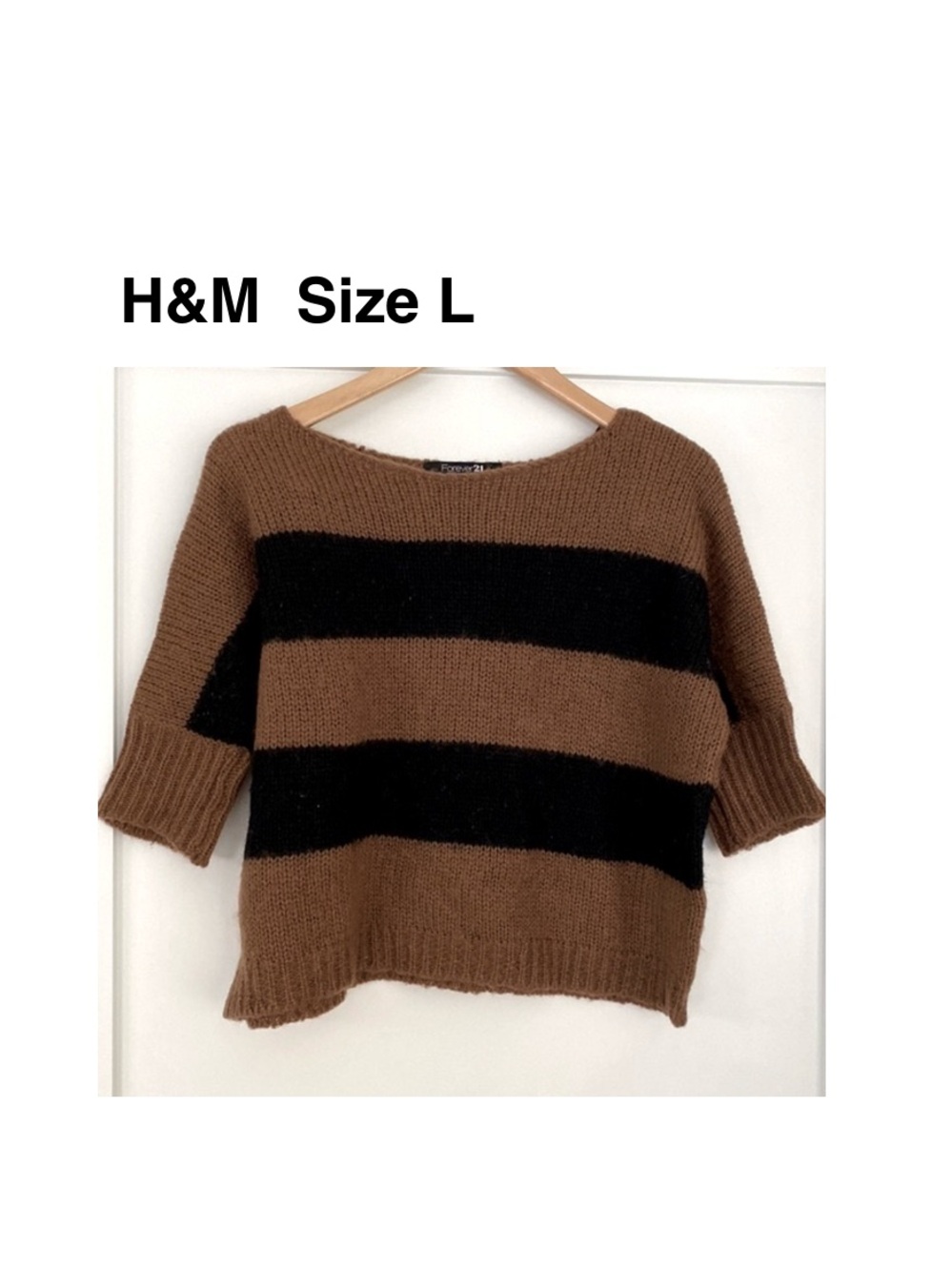H&M wool knit top brown/ black strips size L ⭐️⭐️⭐️⭐️